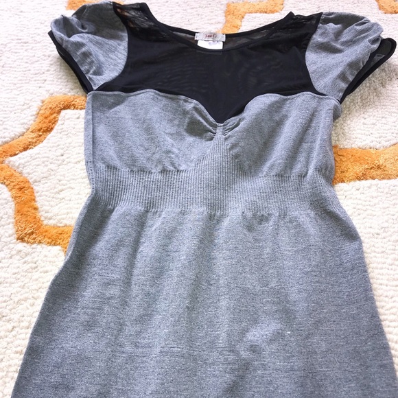 Gray Form Fitting Dress With Black Mesh - Picture 2 of 4